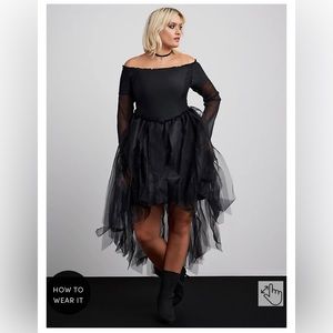 Torrid Off shoulder tulle long sleeve goth costume formal party dress witch sexy